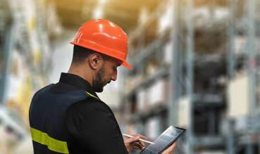 Lagermitarbeiter mit Tablet für mobile KPI-Berichte